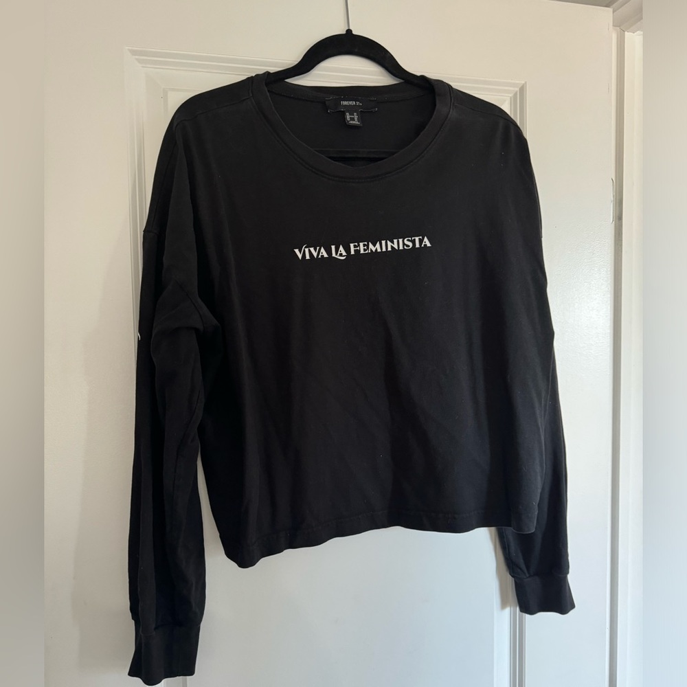 Plus Size 2X Forever 21 Black Long Sleeve Feminist Shirt